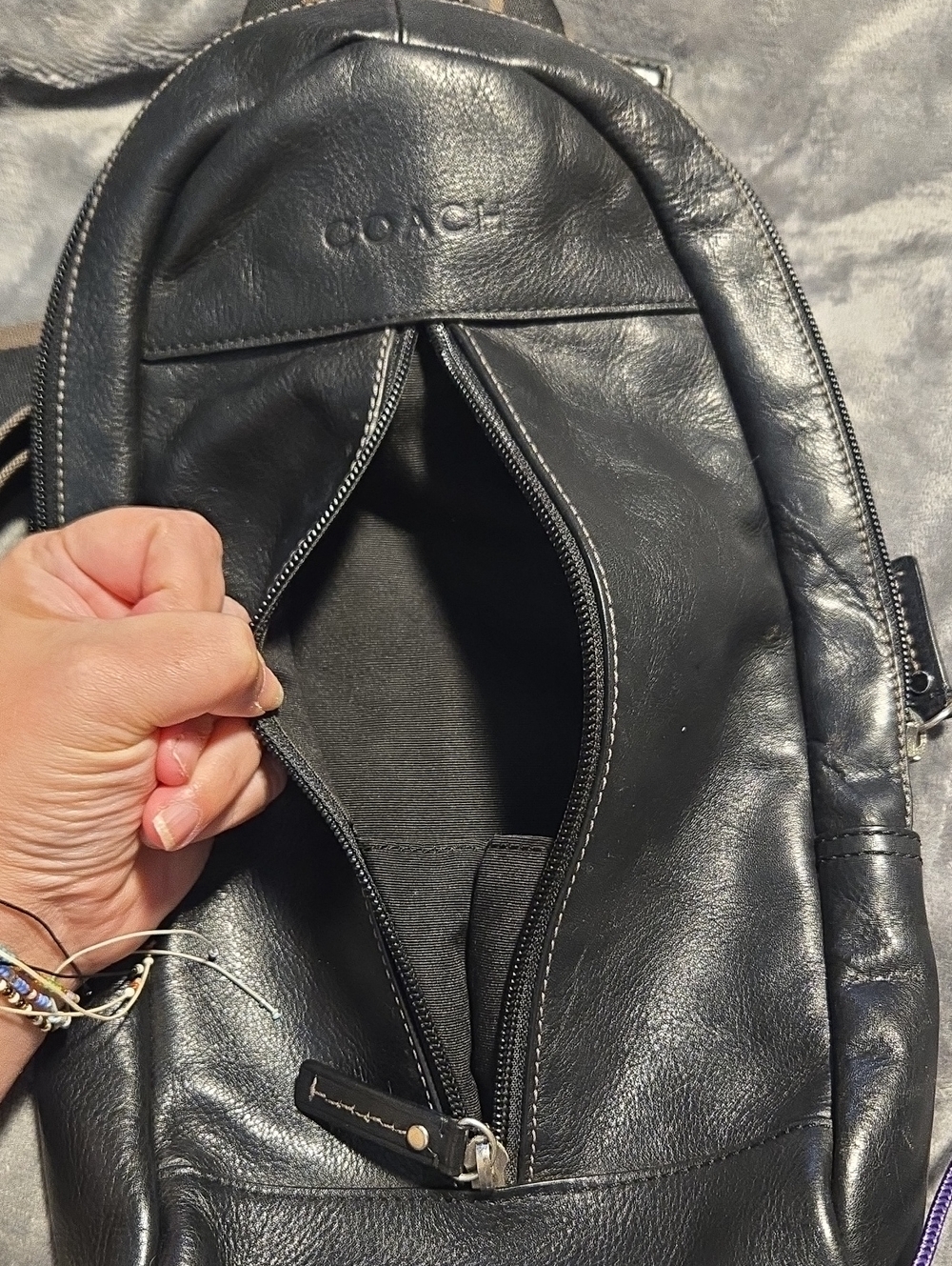 Coach-Heritage Leather Sling Bag Backpack - Picture 6 of 14